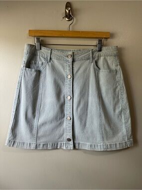 Thread & Supply Button-Front Seersucker Blue Denim A-Line Skirt Size L Summer